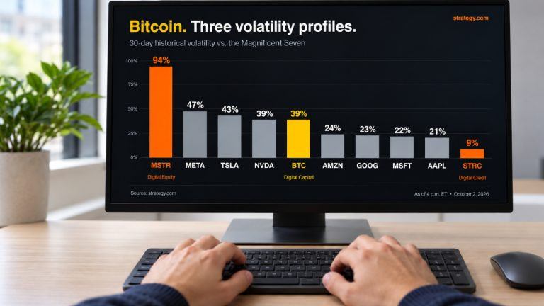 Saylor maps three bitcoin paths with 94%, 39%, and 9% volatility