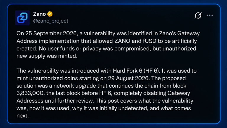 Zano says over $200m in illicit tokens led to 30 day blockchain rewind